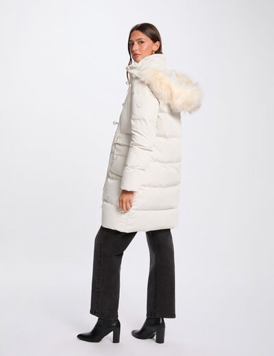 Doudoune longue capuche ivoire femme