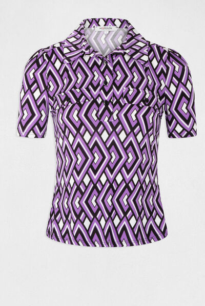 T-shirt manches courtes col polo imprimé multico femme