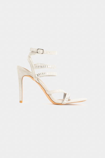 Sandales à talons aiguilles avec strass beige femme