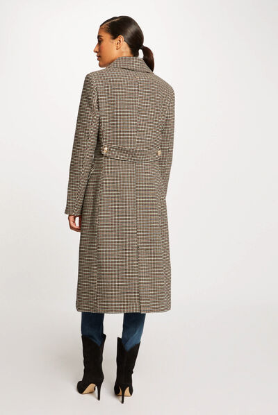 Manteau droit boutonné imprimé marron femme