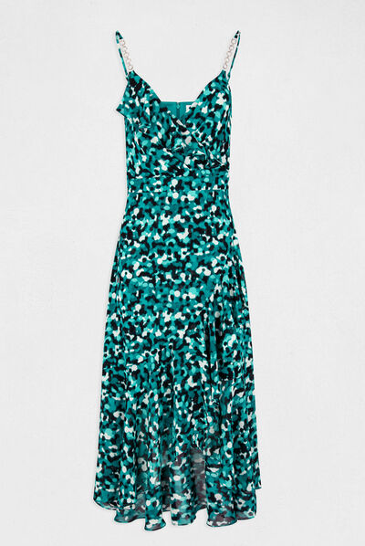 Robe longue évasée imprimé abstrait vert femme