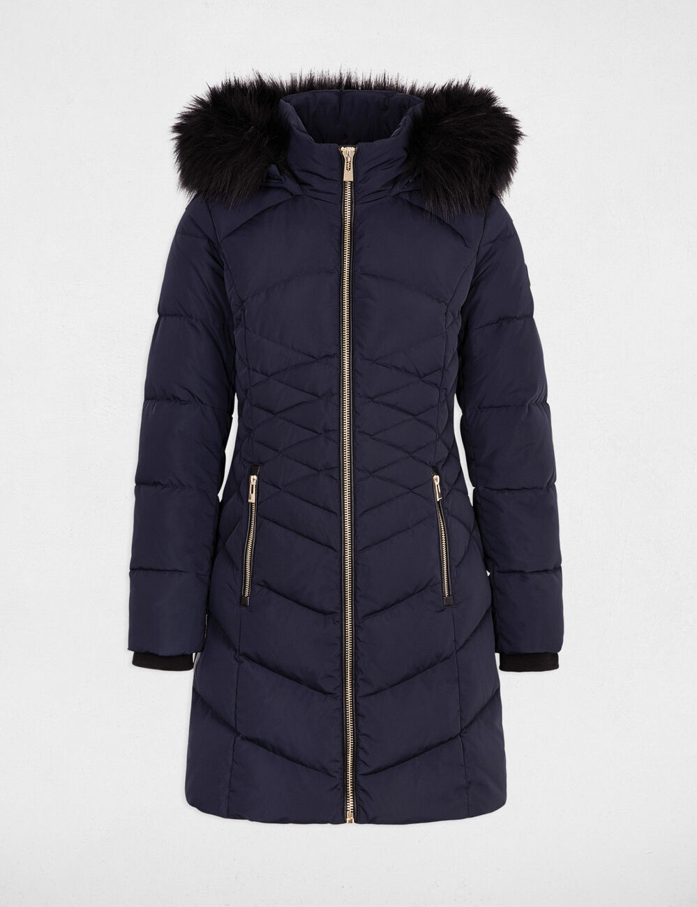 Doudoune longue &agrave; capuche marine femme