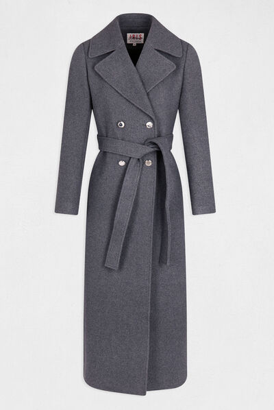 Manteau droit ceinturé gris moyen femme