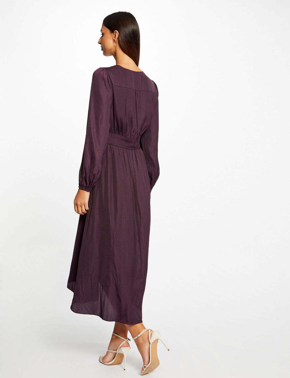 Robe midi portefeuille satin prune femme
