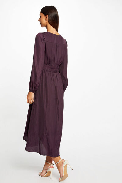 Robe midi portefeuille satin prune femme