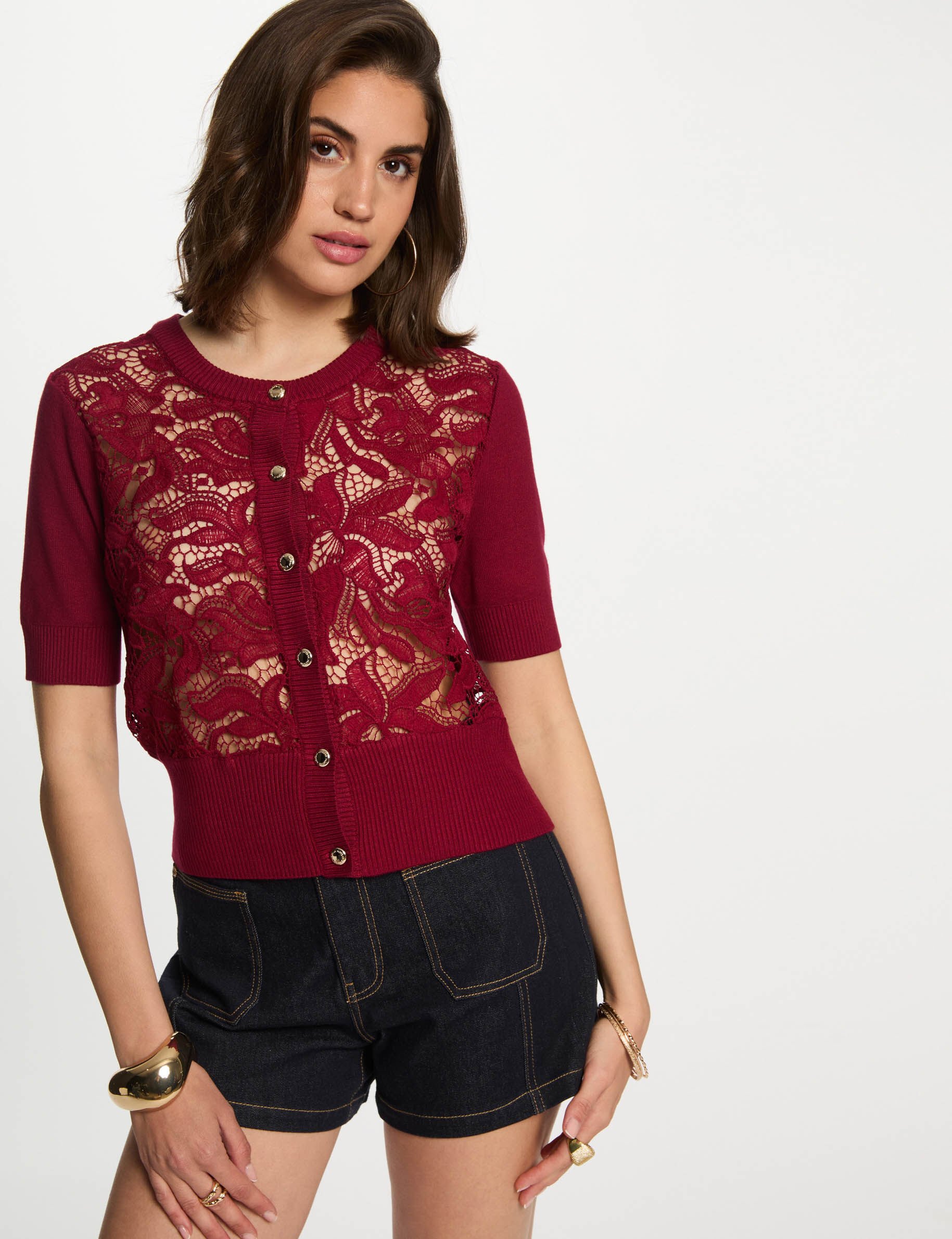 Gilet manches courtes rouge foncé femme