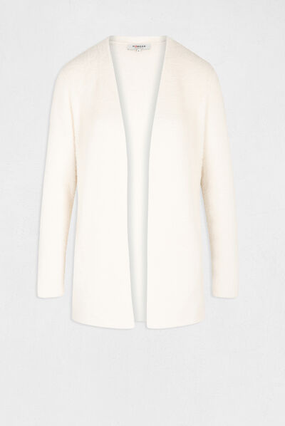 Gilet long maille duveteuse ivoire femme