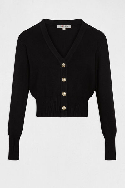 Gilet col en V manches longues noir femme