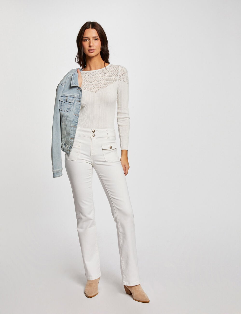 Jeans bootcut poches &agrave; rabat ivoire femme