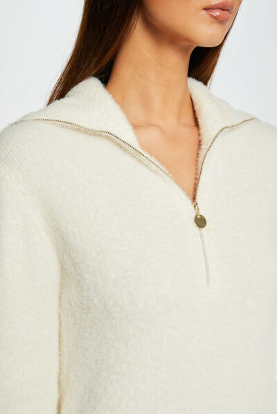 Robe pull droite avec col camionneur ivoire femme