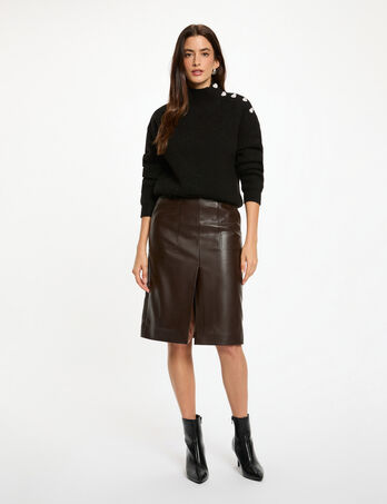 Jupe ajust&eacute;e simili cuir marron fonc&eacute; femme