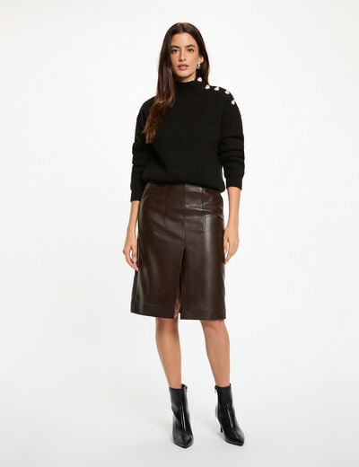 Jupe ajust&eacute;e simili cuir marron fonc&eacute; femme