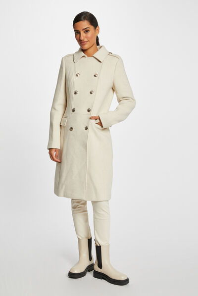 Manteau droit boutonné beige femme