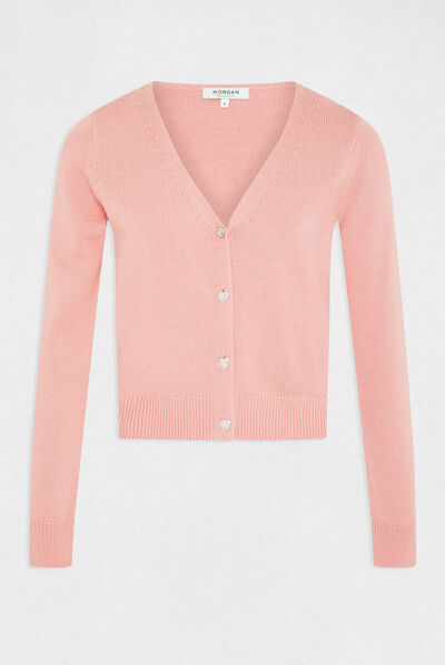 Gilet droit boutonné avec col en V rose pale femme