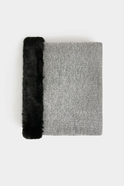 Cape avec détails imitation fourrure ecru femme