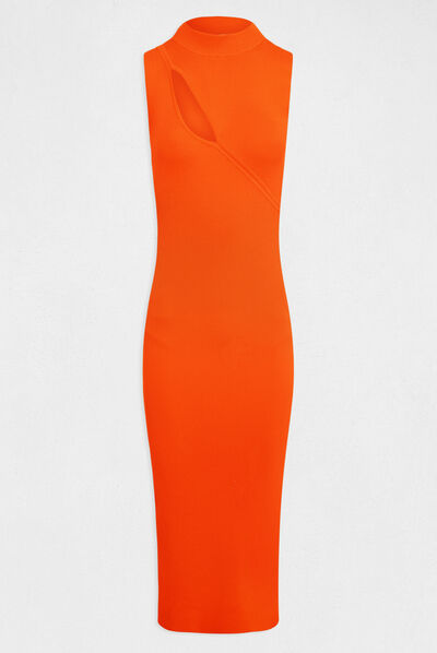 Robe pull longue ajustée avec fente orange femme
