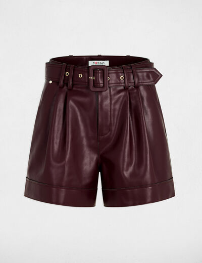 Short noir similicuir prune femme