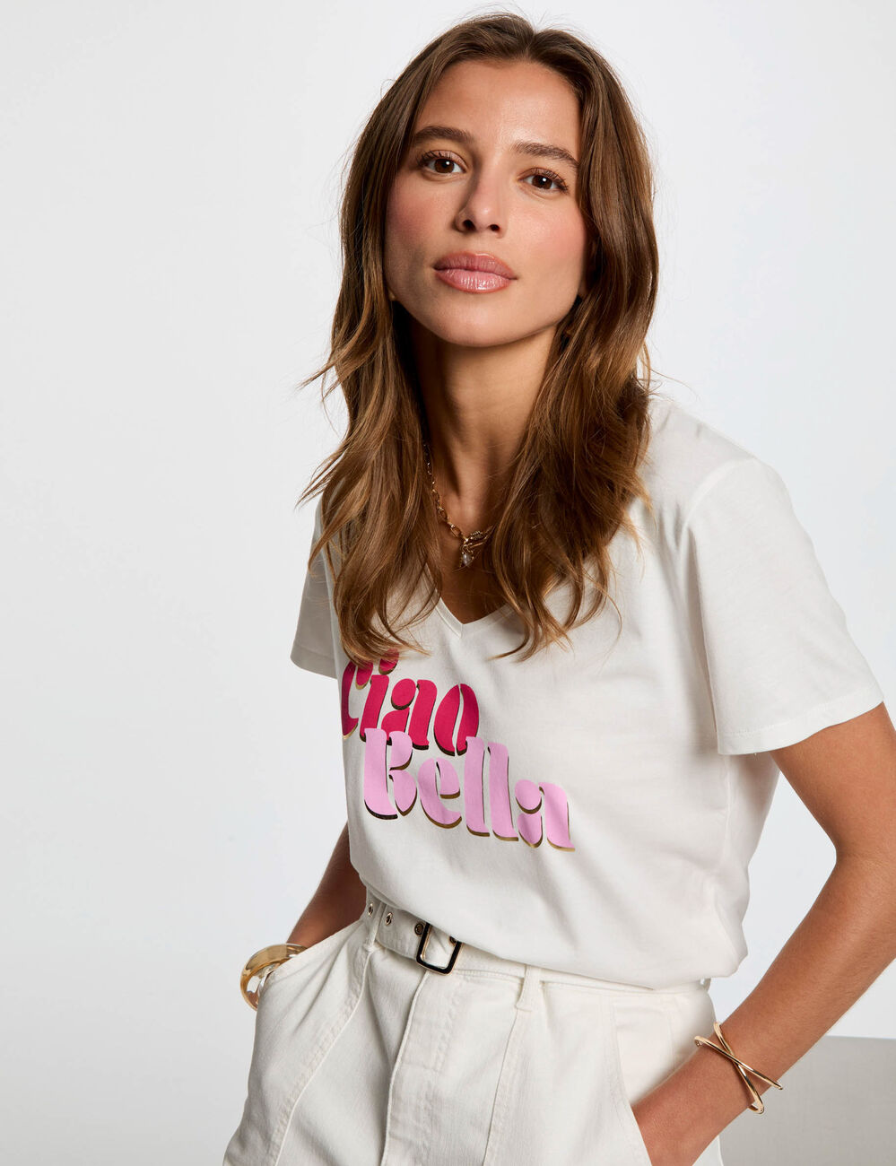 T-shirt &agrave; inscription blanc femme