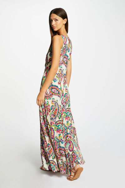 Robe longue évasée imprimé abstrait multico femme
