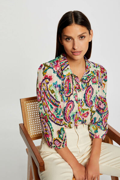 Chemise manches 3/4 imprimé cachemire multico femme