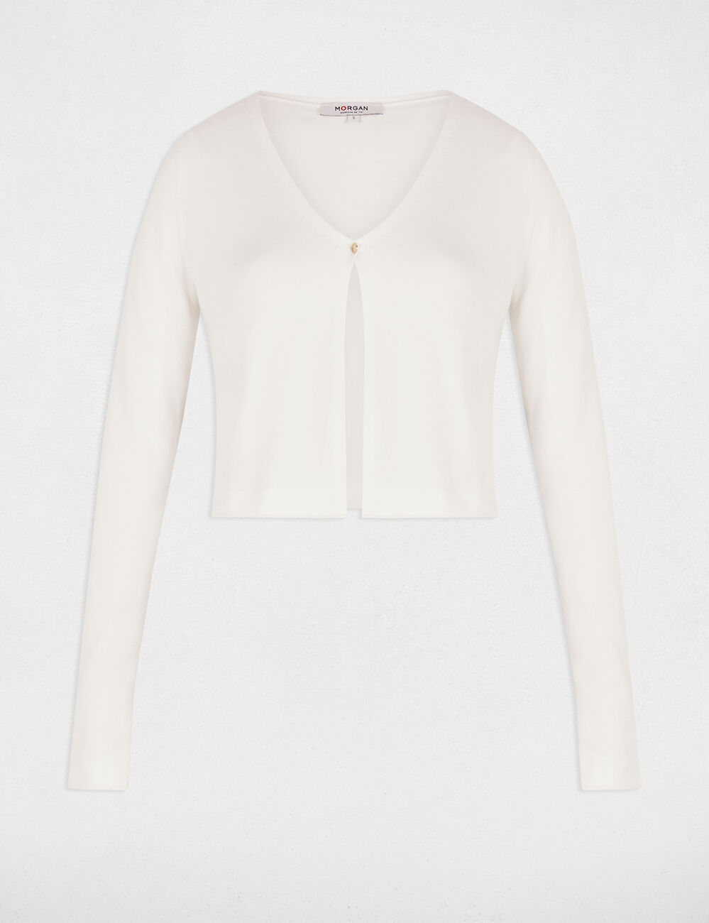 Gilet manches longues &agrave; col en V blanc femme