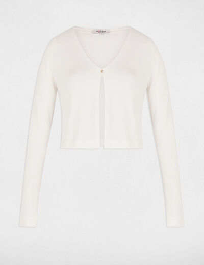 Gilet manches longues &agrave; col en V blanc femme
