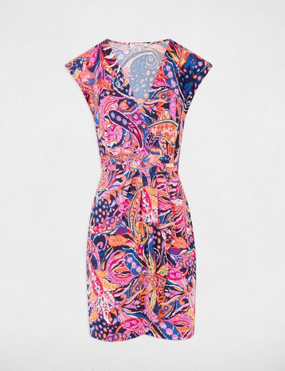 Robe courte ajustée imprimée multicolore femme