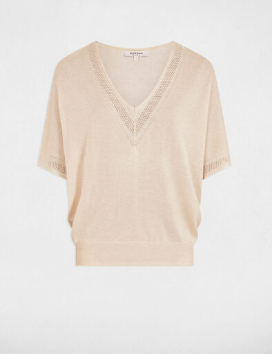 pull col en v manches courtes ivoire femme Pull col en V manches courtes ivoire femme
