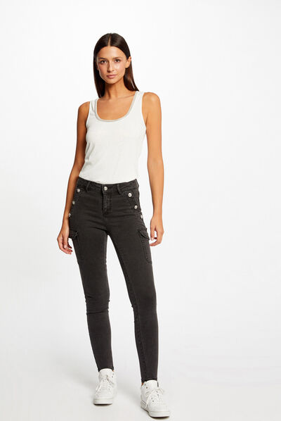 Jeans cargo skinny à ponts gris moyen femme