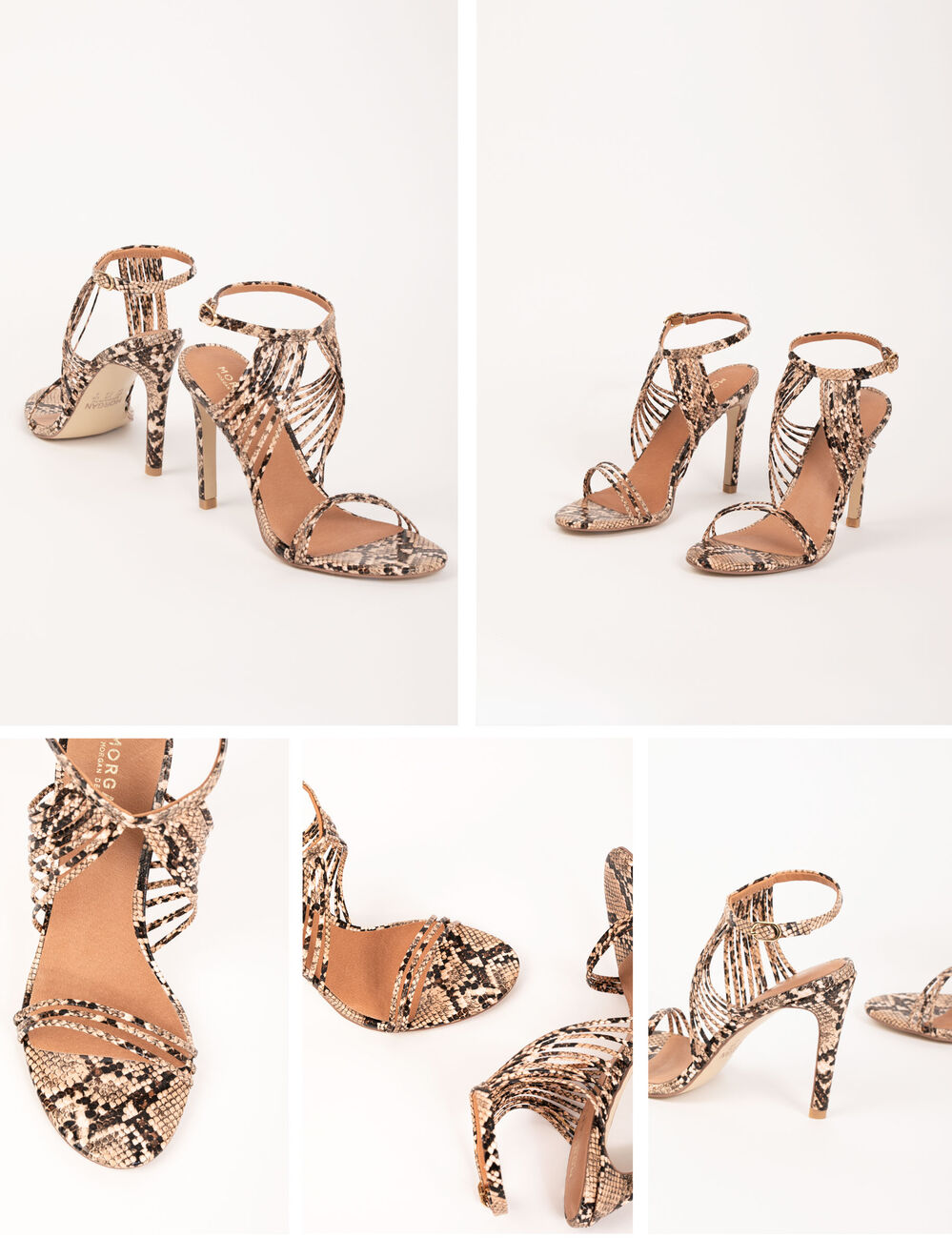 Sandales &agrave; talons imprim&eacute; python marron femme