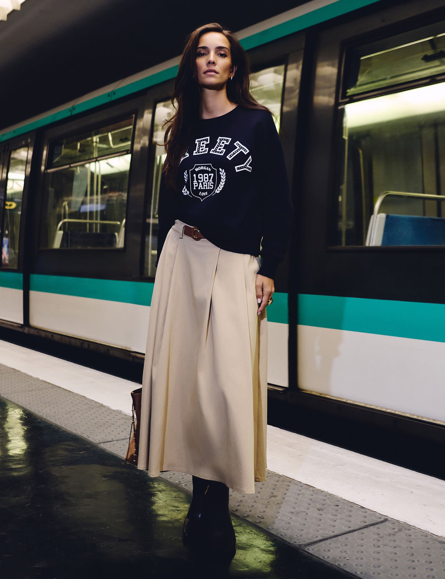 Jupe évasée taille haute femme