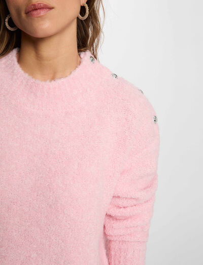 Pull col rond rose clair femme