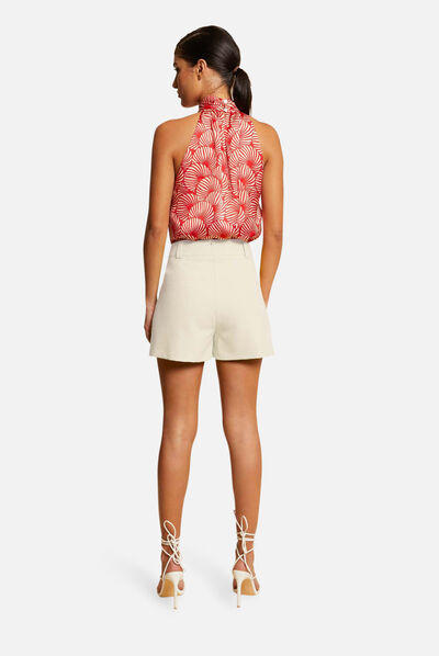 Short droit taille haute ivoire femme