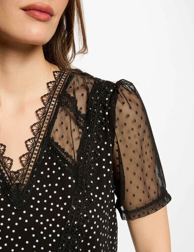 t shirt manches courtes a pois noir femme T-shirt manches courtes à pois noir femme