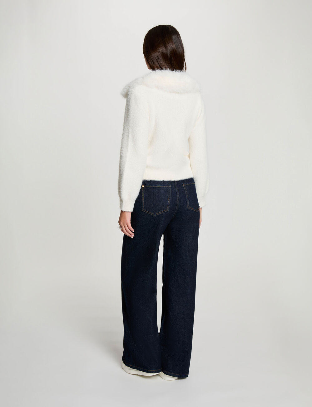 Veste avec col en fourrure ivoire femme