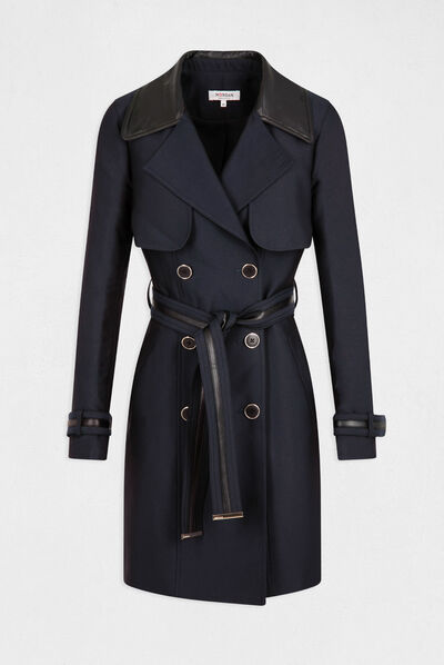 Trench droit ceinturé marine femme