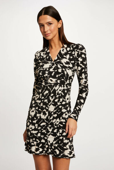 Robe ajustée froncée imprimé abstrait multico femme