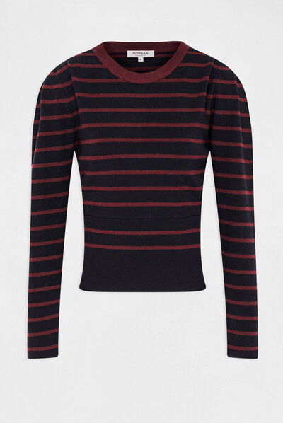 Pull manches longues à rayures marine femme