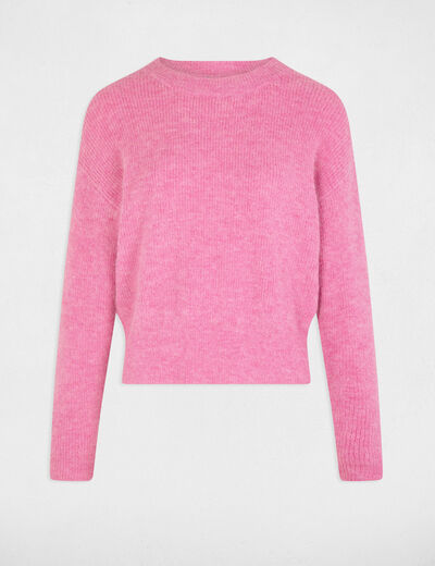 Pull col rond manches longues rose femme