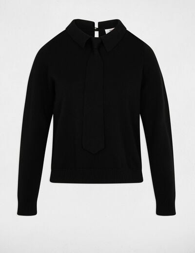 Pull col &agrave; revers noir femme