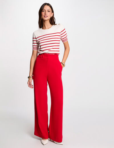 Pantalon large à fronces rouge femme