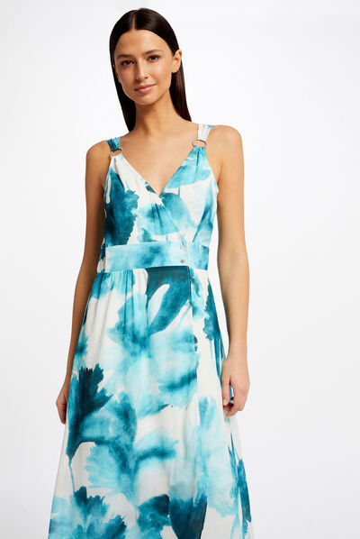 Robe longue portefeuille imprimée multico femme