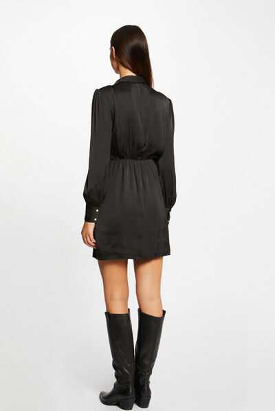 Robe droite drapée satinée noir femme