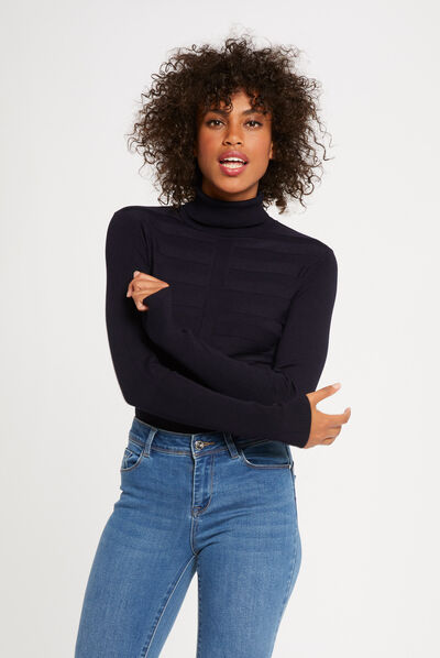 Pull manches longues col roulé ciel femme