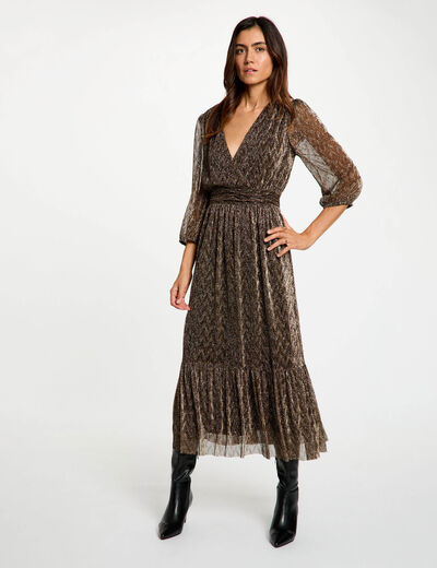 Robe longue pliss&eacute;e couleur bronze femme