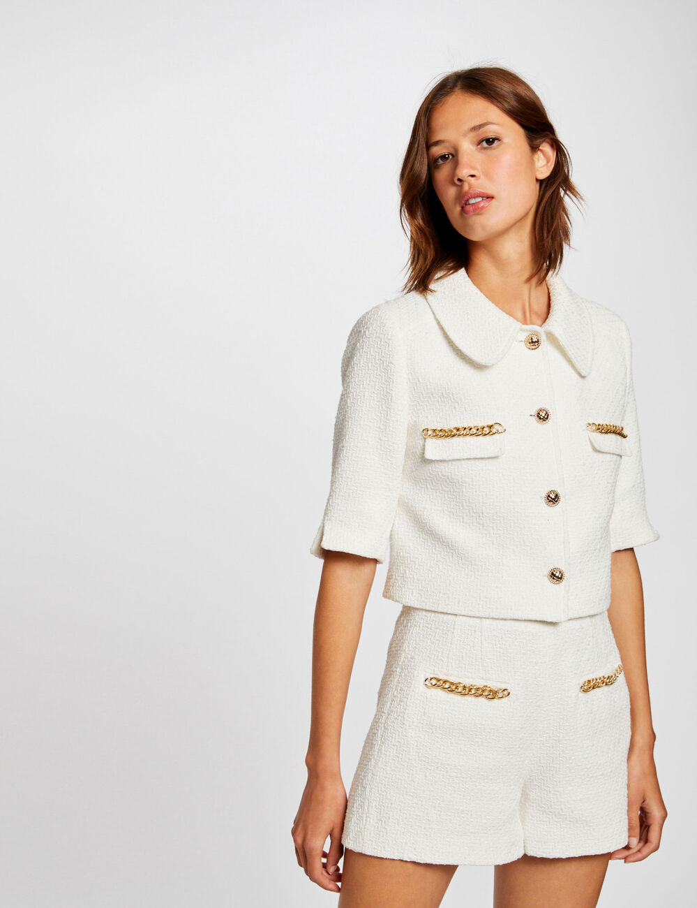 Short city droit avec détails chaînes ecru femme