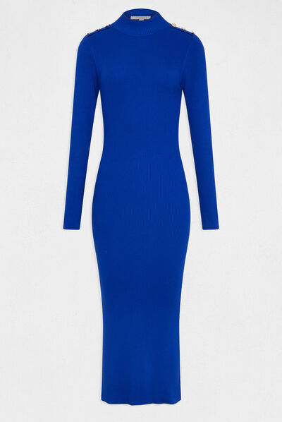 Robe pull longue ajustée dos ouvert bleu electrique femme