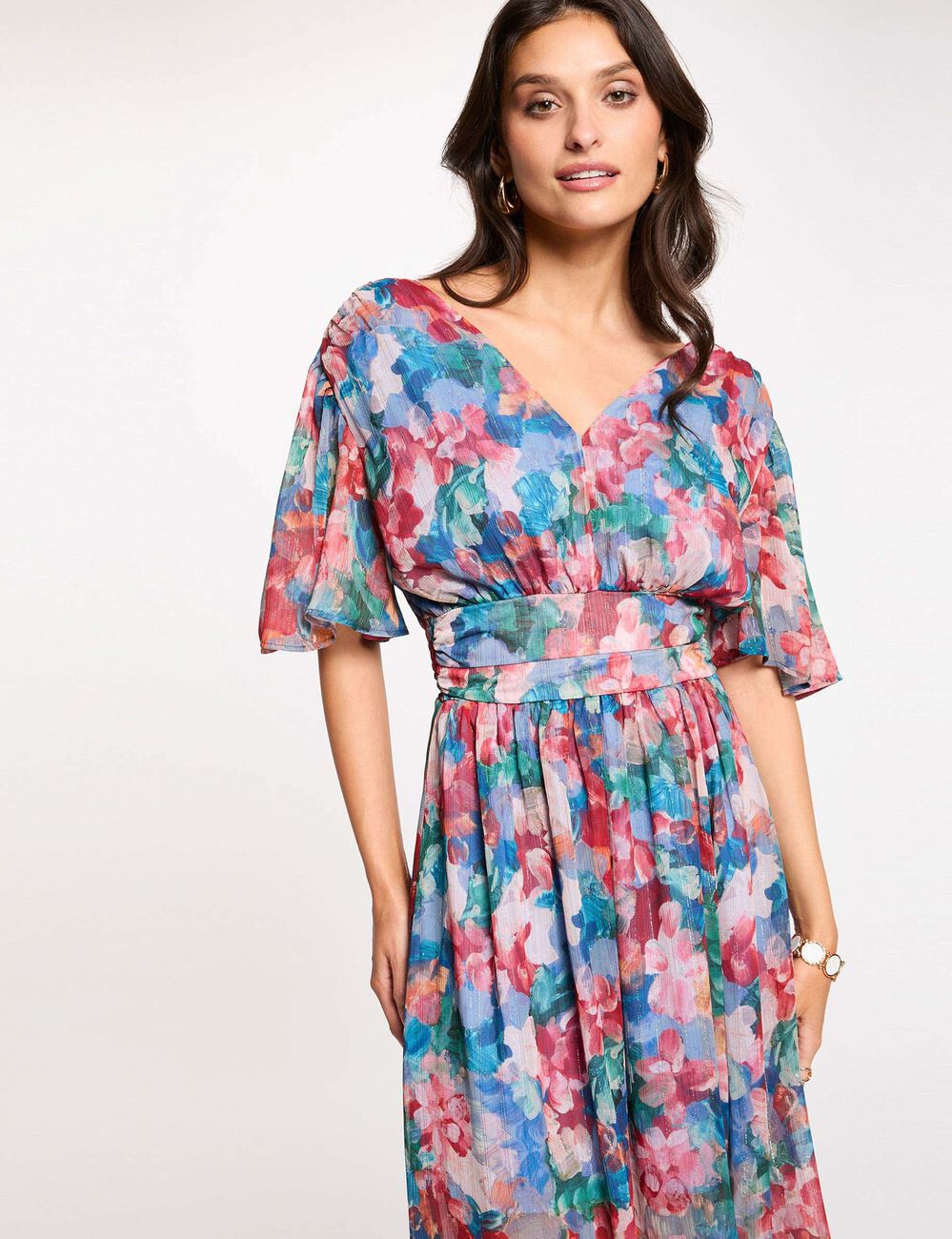 Robe longue fluide multicolore femme