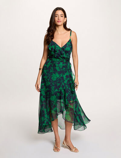 Robe mi-longue cache coeur vert prairie femme