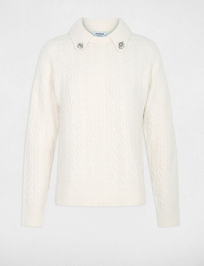 Pull torsad&eacute; col &agrave; revers ivoire femme